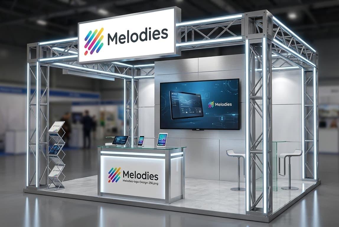 Exhibition booth built on a truss frame structure