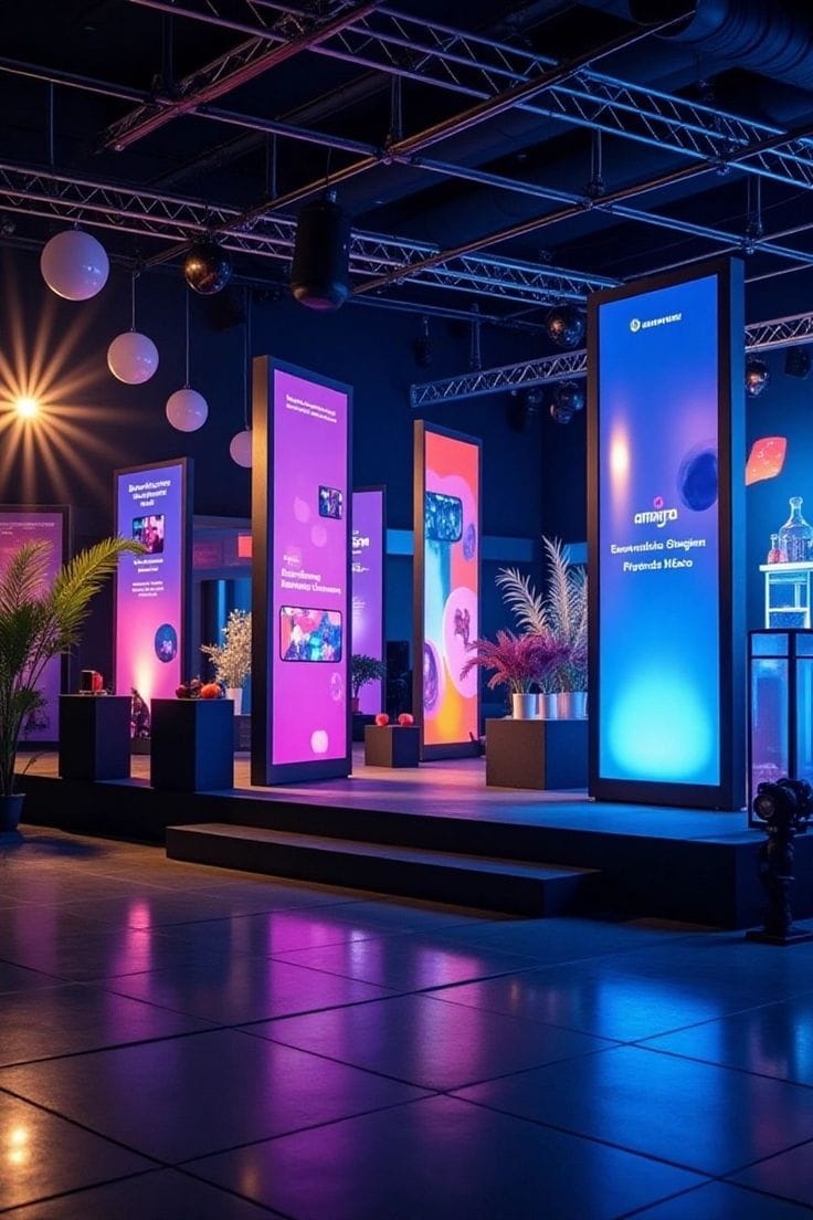 Interactive digital signage displays at a branded event stage
