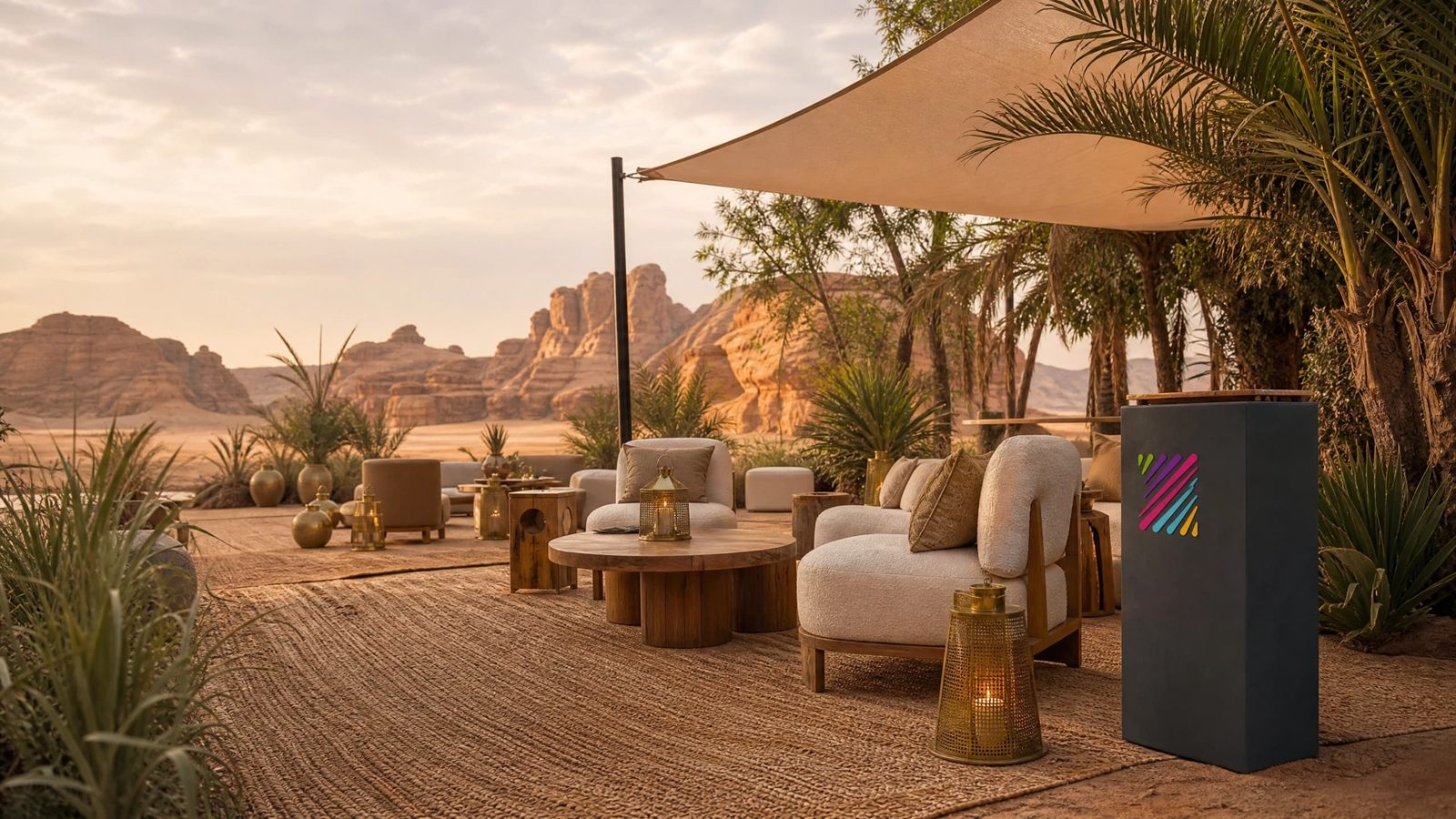 Melodies furniture and décor rental in a desert setting